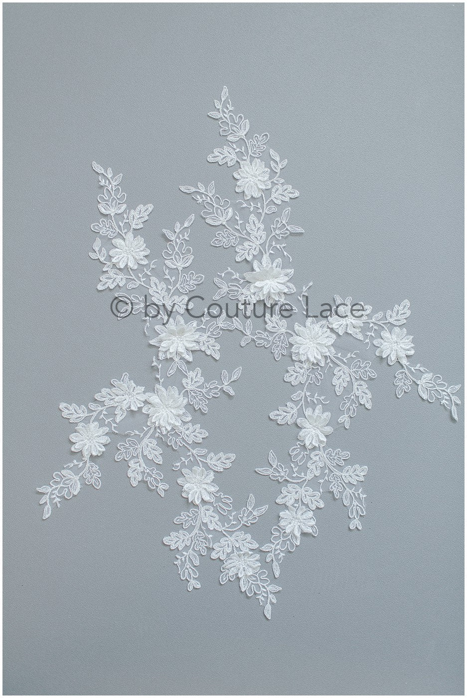 A19-180 Paar - 3D Spitzen Applikation, Baumwoll 3D Spitzen Aufnäher, Spitze Blumenplatten, Brautkleid Applikation, Hochzeitskleid Spitze Blume 3D