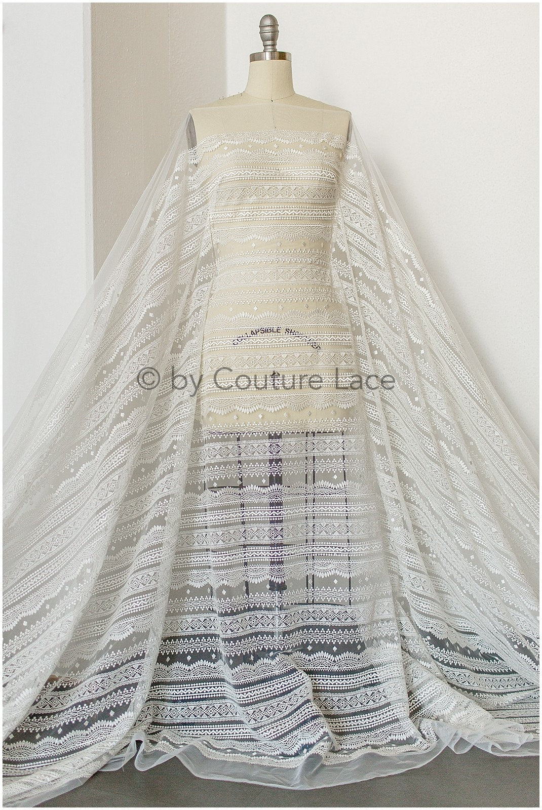 Boho wedding dress lace off-white/ bridal lace fabric/ couture lace/ boho lace// L19-255CO
