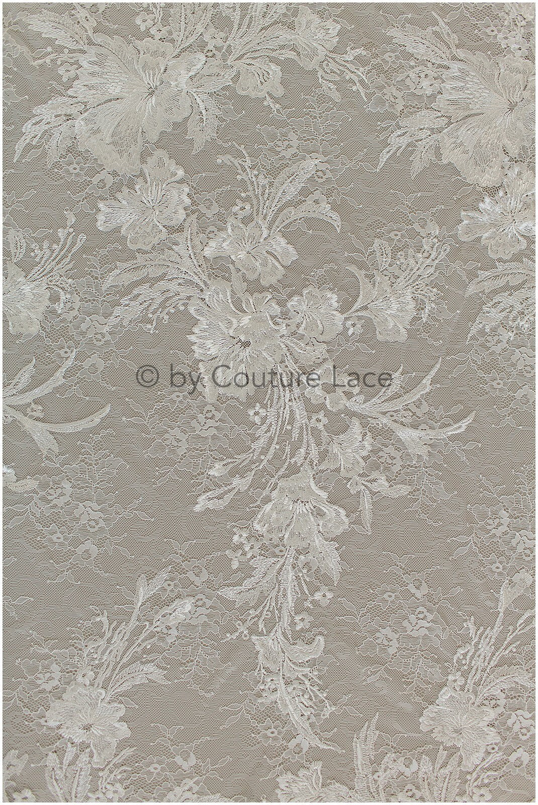 French wedding dress lace off-white/ Floral patterned lace/ Bridal lace/ Embroidered Chantilly lace// L19-256