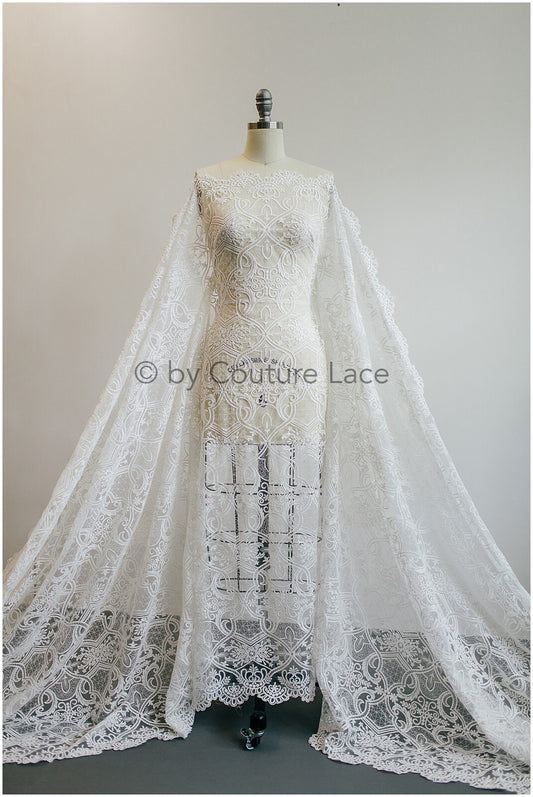 Encaje Art Decó de algodón para vestido de novia / encaje para novias Off-White / encaje francés / L19-272