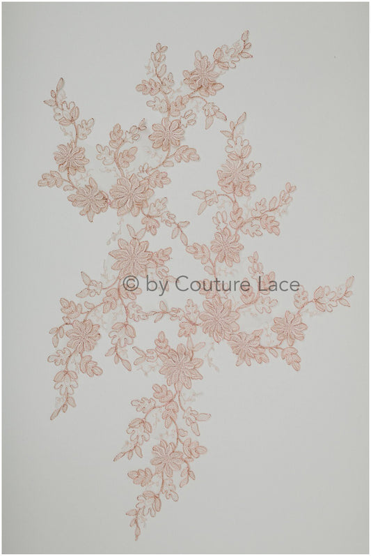 PAAR- 3D BlumenSpitze Applikation, Pfirsich Rosé 3D Spitzen Aufnäher, Spitze Blumenplatten, roségoldene Spitze Applikation, Hochzeitskleid Spitze Blume 3D// A19-182