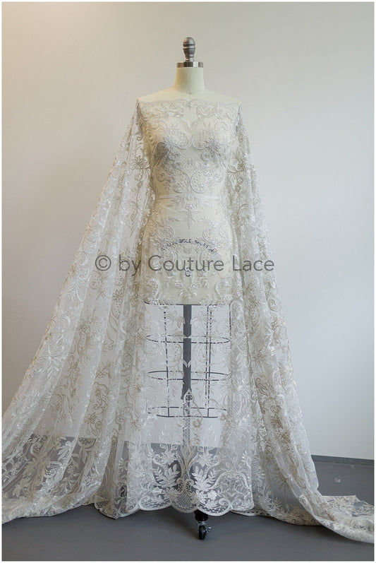 Florale Braut Spitze / Braut Spitze Material mit Pailletten / offwhite Braut Spitze / florale Hochzeit Spitze / Couture Spitze / / L19-273