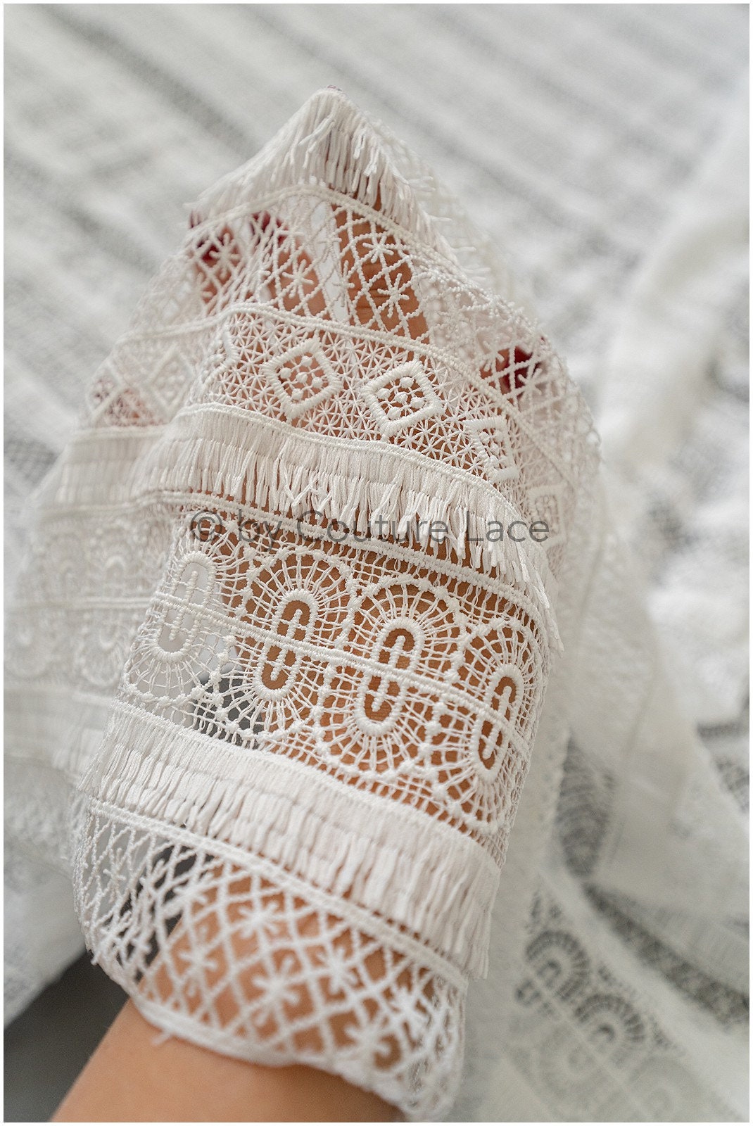 Crochet lace fabric off-white/ Boho bridal lace/ Guipure wedding dress lace// L19-289