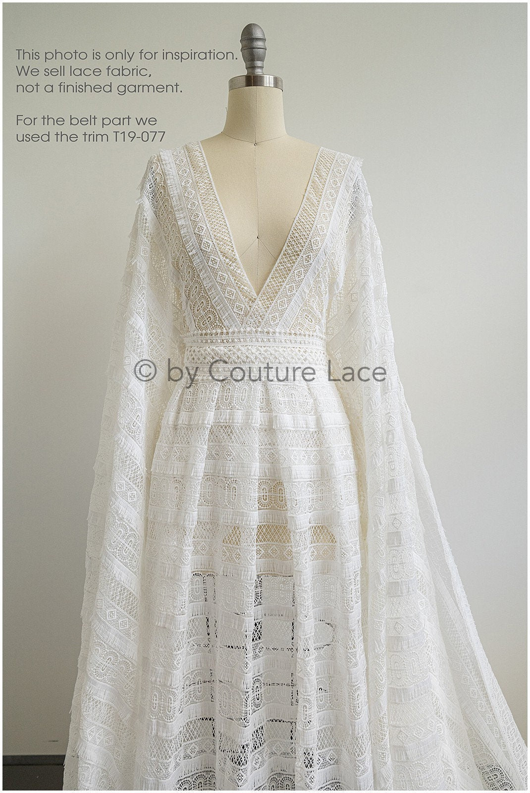 Crochet lace fabric off-white/ Boho bridal lace/ Guipure wedding dress lace// L19-289