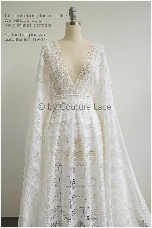 Tela de encaje de ganchillo en color marfil / Encaje nupcial boho / Encaje Guipure para vestidos de novia / L19-289