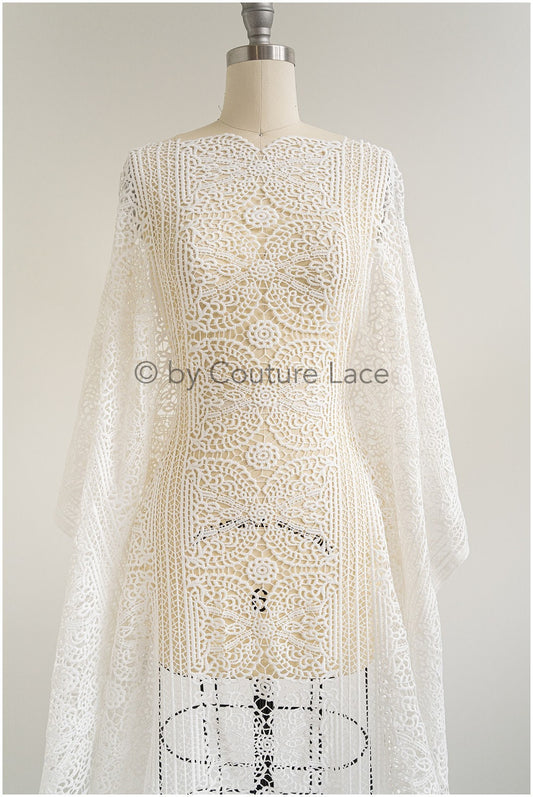 Häkelspitze Stoff Off-White/ Boho Muster Brautspitze/ Guipure Brautkleid Spitze// L19-291