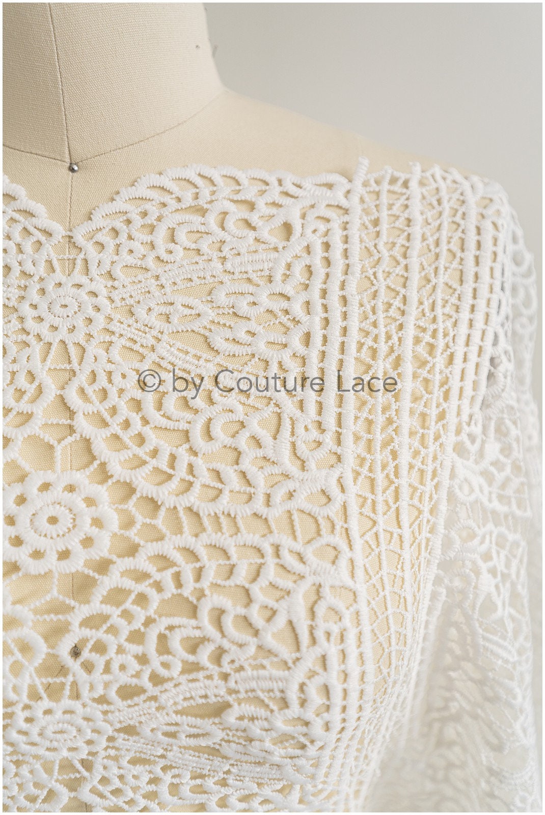 Häkelspitze Stoff Off-White/ Boho Muster Brautspitze/ Guipure Brautkleid Spitze// L19-291