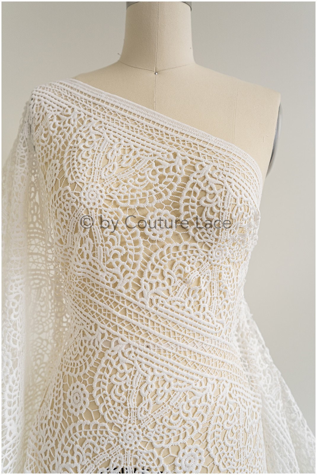 Häkelspitze Stoff Off-White/ Boho Muster Brautspitze/ Guipure Brautkleid Spitze// L19-291