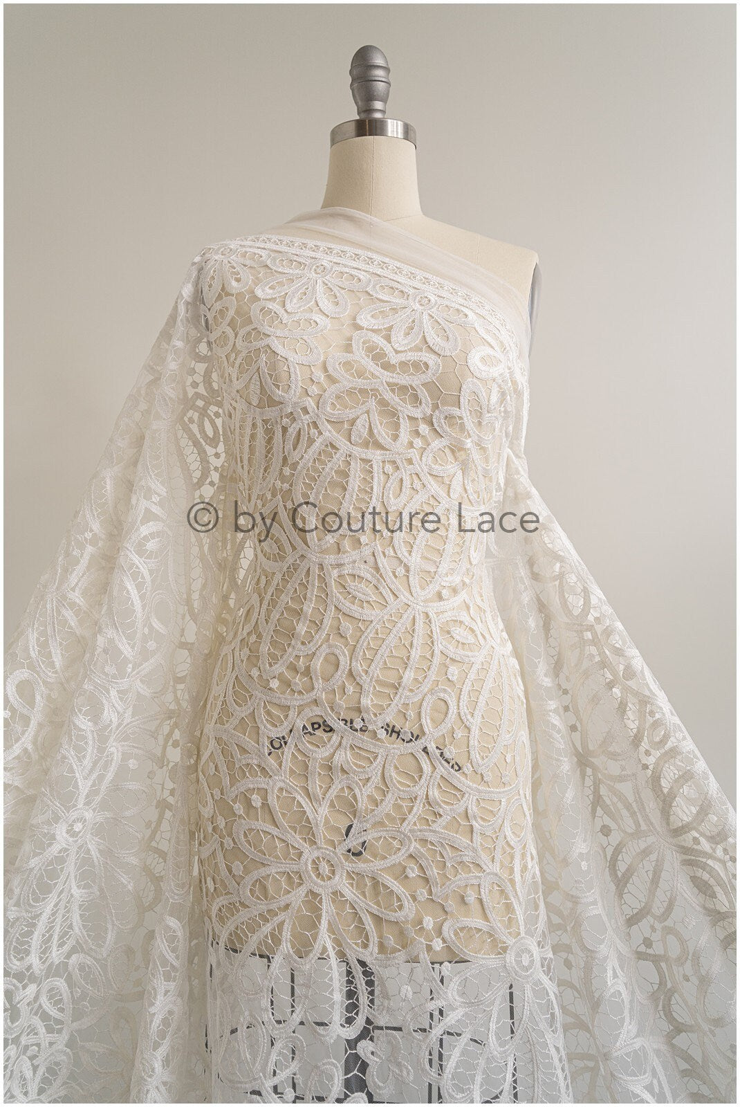Boho lace fabric for wedding dress/ lace fabric off-white/ Boho wedding dress lace// L19-294