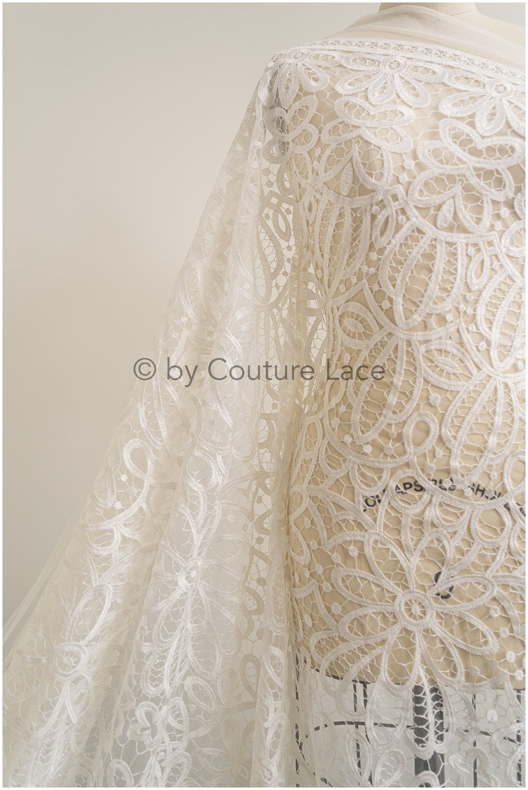 Boho lace fabric for wedding dress/ lace fabric off-white/ Boho wedding dress lace// L19-294
