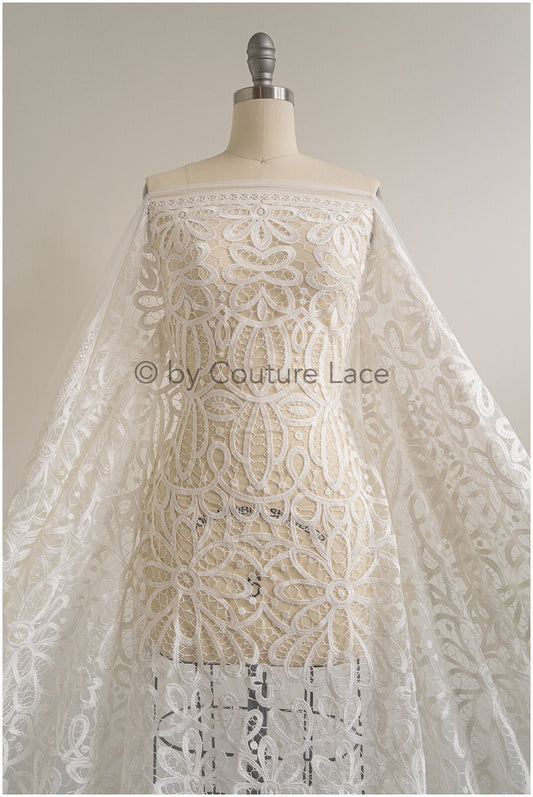 Tela de encaje boho para vestidos de novia / Encaje en color marfil / Encaje boho para vestidos de boda / L19-294