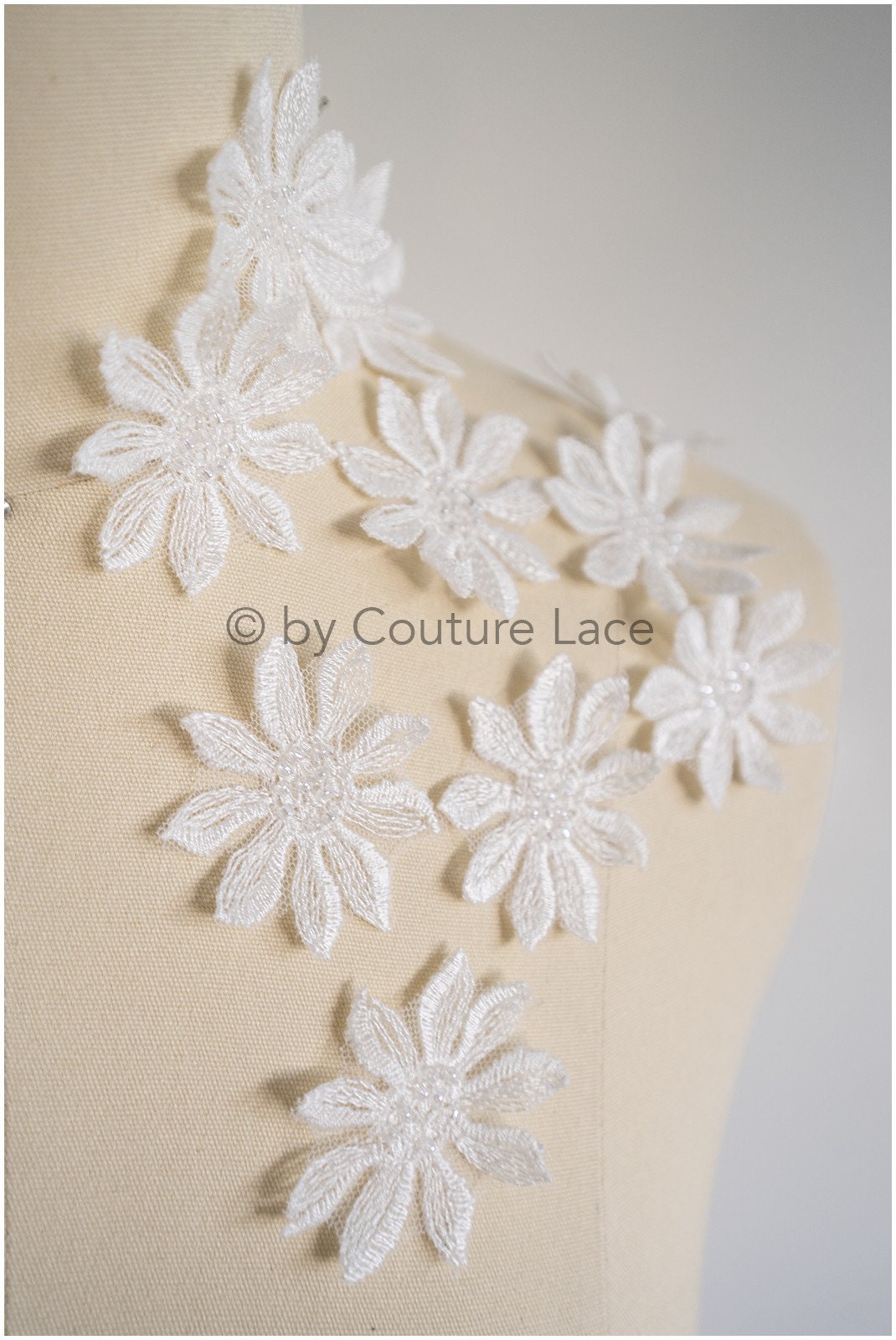 10pcs. 3D flower lace with pearls/ 3D flower patch/ lace applique/ wedding dress lace applique/ bridal 3D applique// A19-104/1