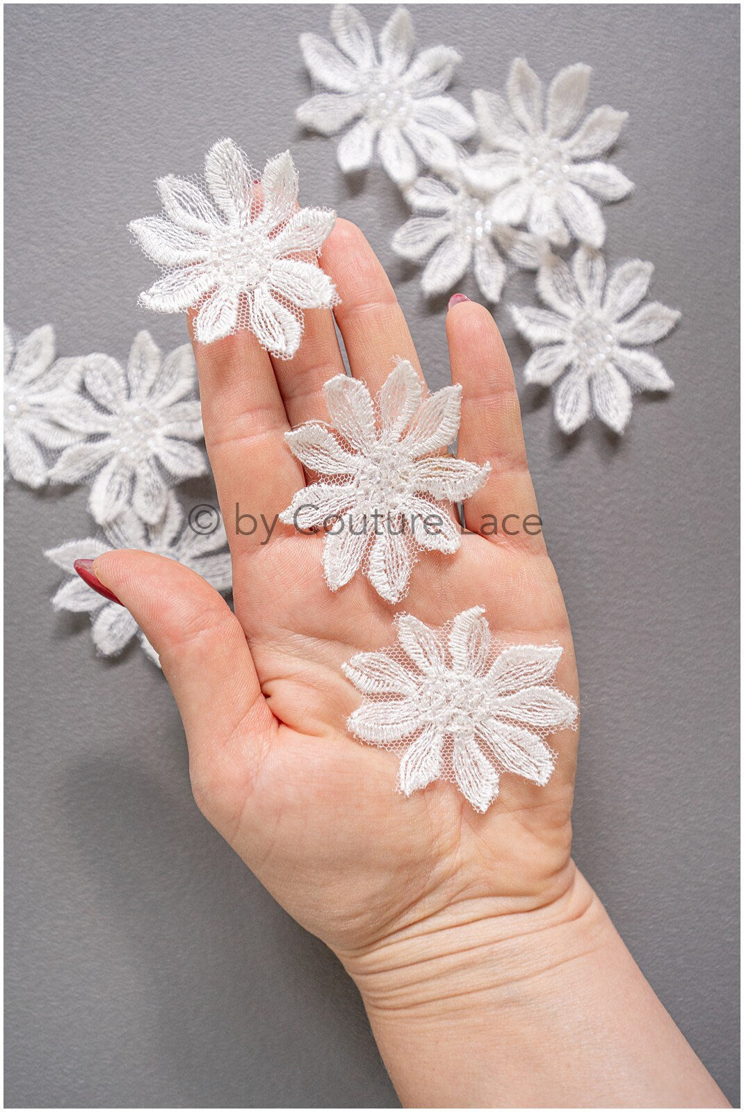10pcs. 3D flower lace with pearls/ 3D flower patch/ lace applique/ wedding dress lace applique/ bridal 3D applique// A19-104/1