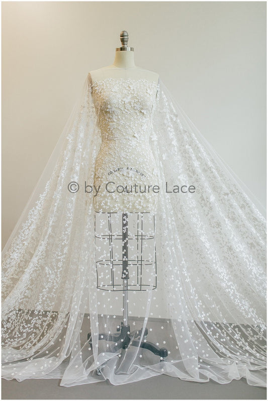 3D Blumen Spitzenstoff/ Braut Spitzenstoff/ romantischer Blumen Spitzenstoff mit 3D Blumen // L19-268