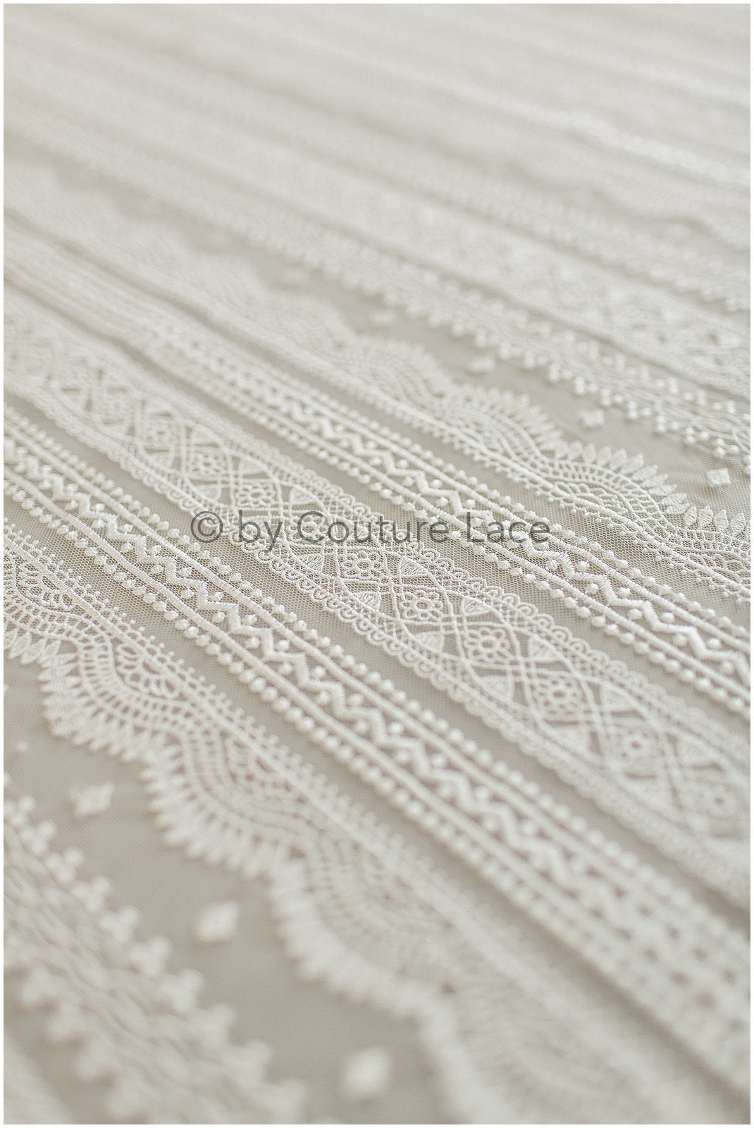 French lace off-white/ bridal lace fabric/ modern stripe patterned lace/ boho wedding dress lace// L19-255RY