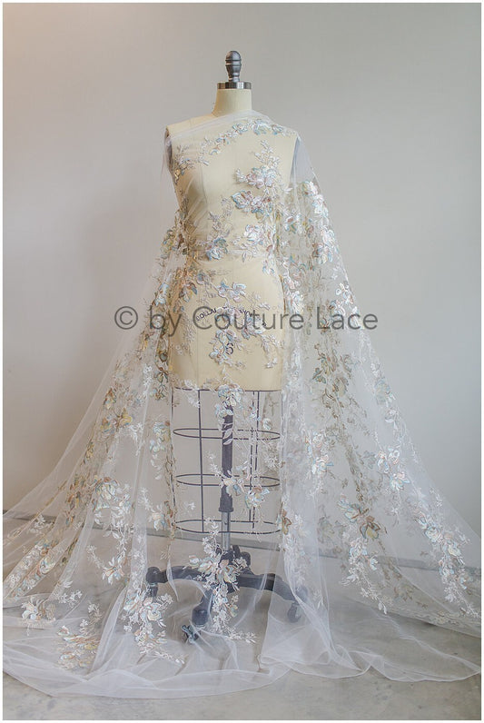 Farbiger Blumen Spitzenstoff/ romantische Pastell Spitze/ Abendkleid Spitze/ Blumen Spitzenstoff/ bestickte Farbe Hochzeitsstoff// L19-257