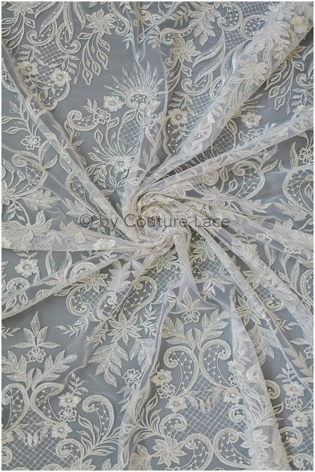 Florale Braut Spitze / Braut Spitze Material mit Pailletten / offwhite Braut Spitze / florale Hochzeit Spitze / Couture Spitze / / L19-273
