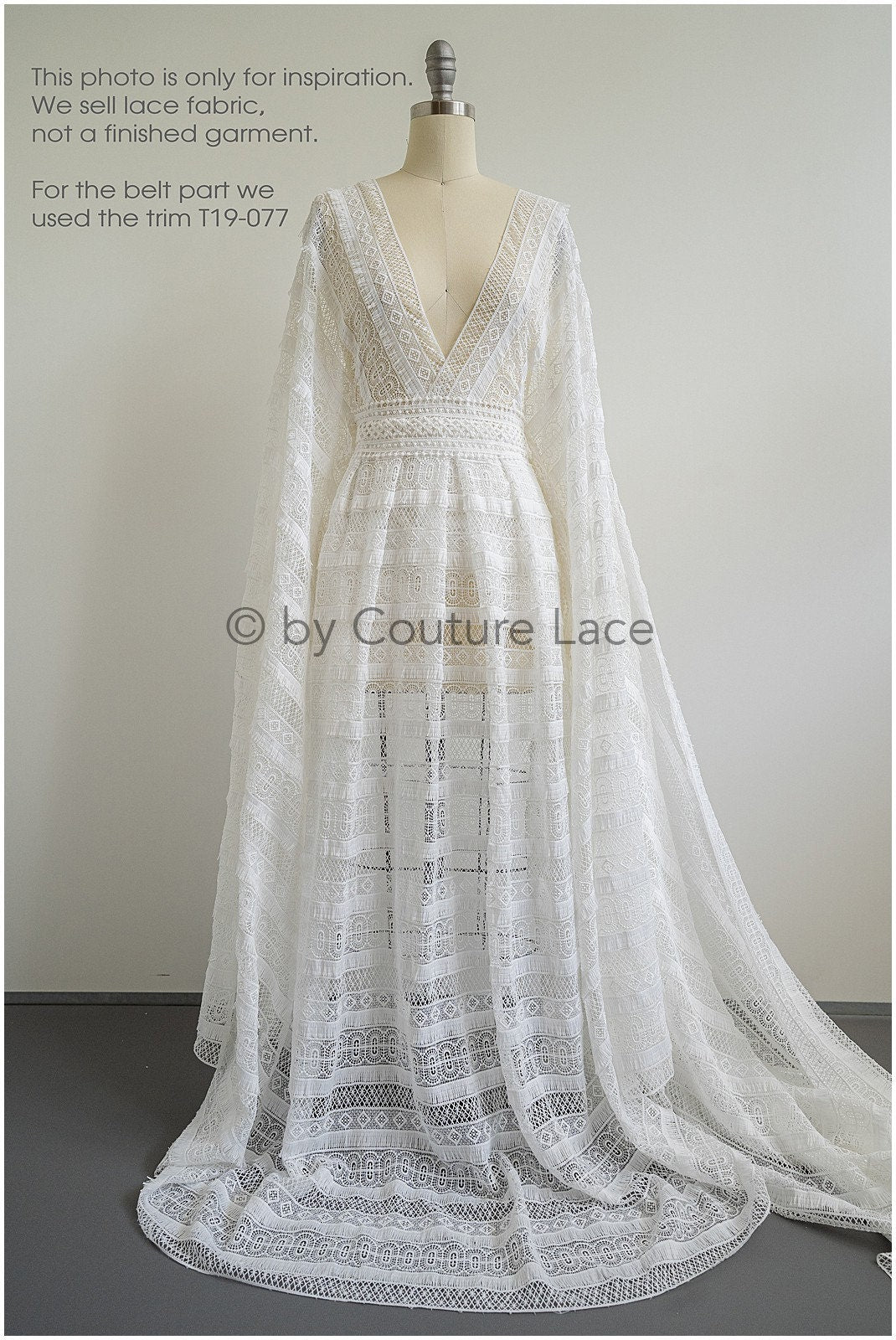 Crochet lace fabric off-white/ Boho bridal lace/ Guipure wedding dress lace// L19-289