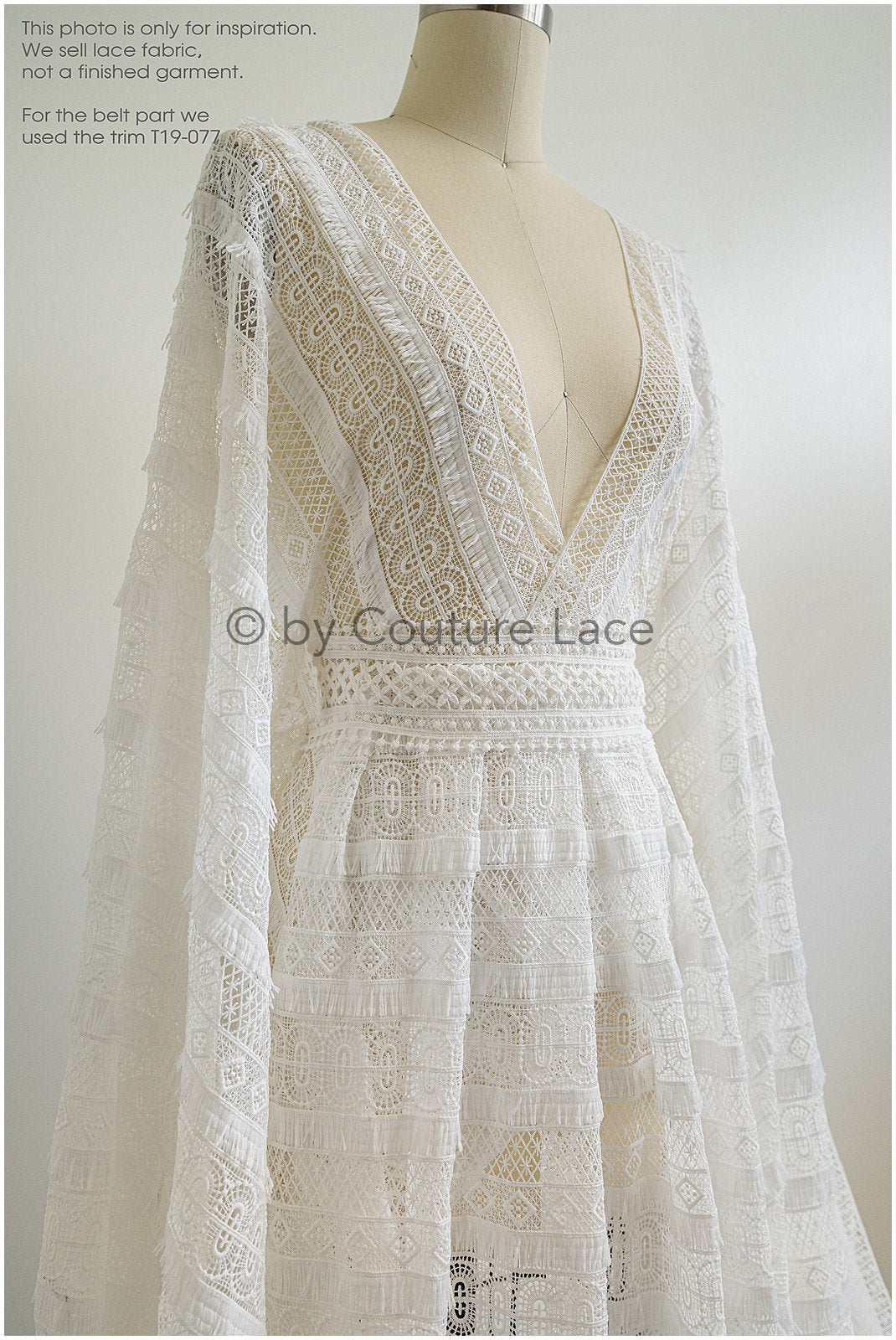 Crochet lace fabric off-white/ Boho bridal lace/ Guipure wedding dress lace// L19-289