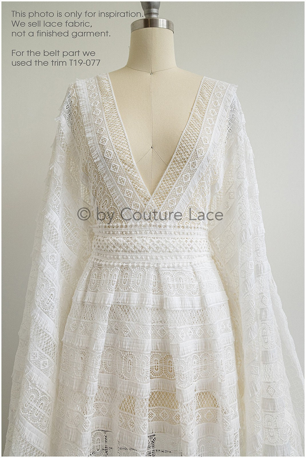 Crochet lace fabric off-white/ Boho bridal lace/ Guipure wedding dress lace// L19-289