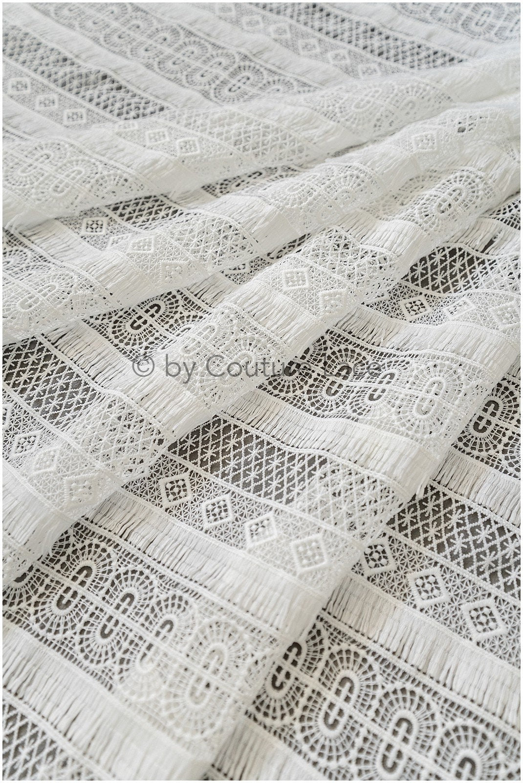 Crochet lace fabric off-white/ Boho bridal lace/ Guipure wedding dress lace// L19-289