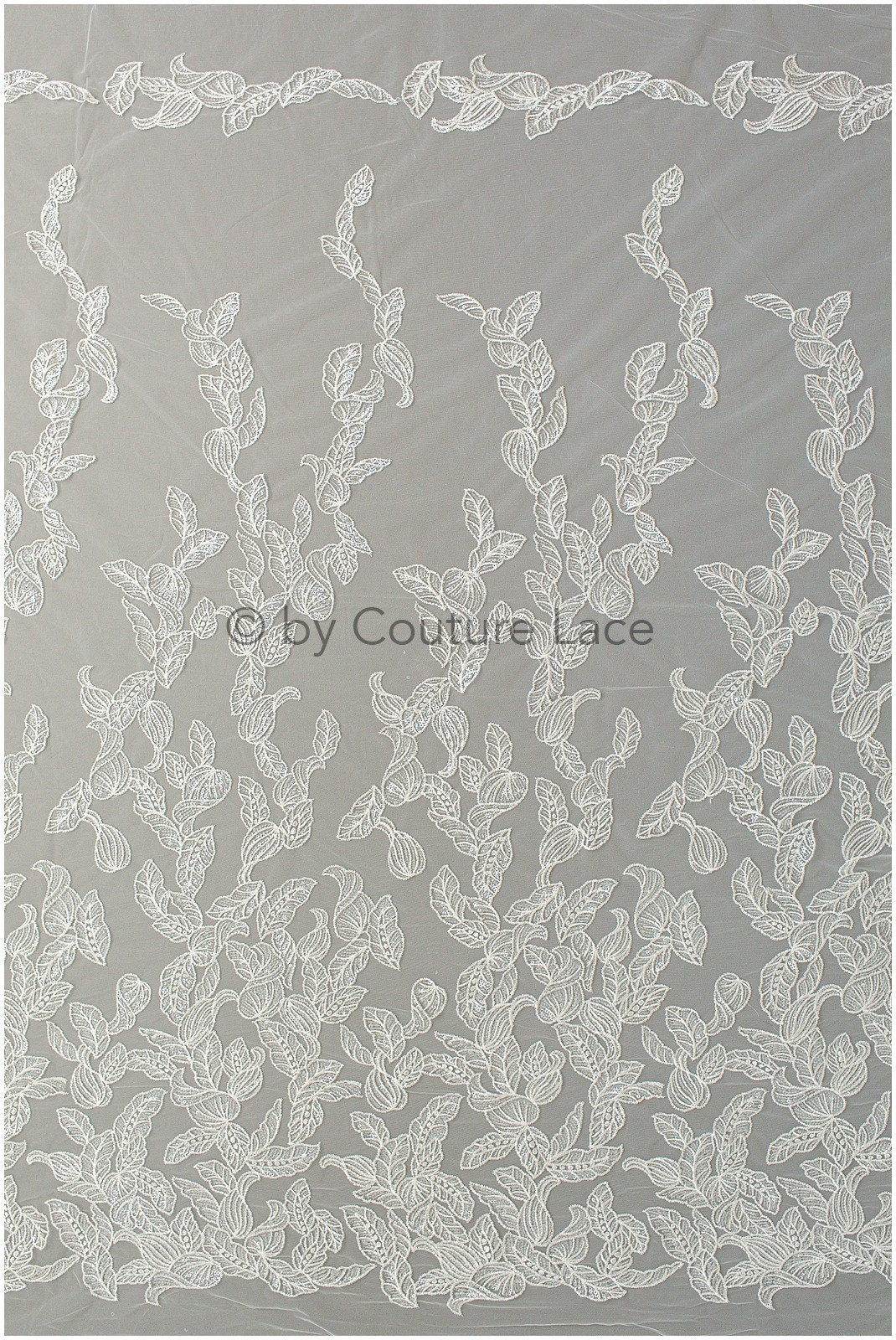 Leaf lace fabric, sequin leaf pattern lace, bridal french lace fabric, shiny leaf design lace, embroidered lace fabric with sequins// L19-280