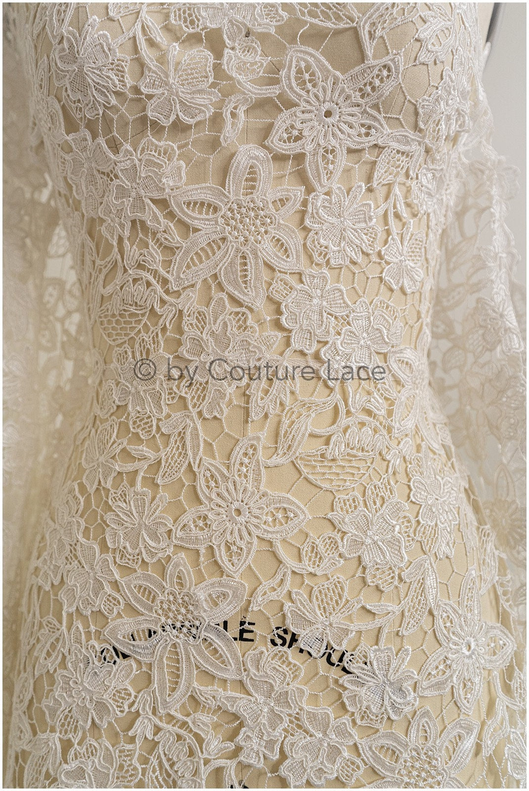 Crochet lace fabric off-white/ floral guipure lace fabric/ French bridal lace/ bridal crochet fabric/ vintage bridal lace/ Alencon lace// L19-295