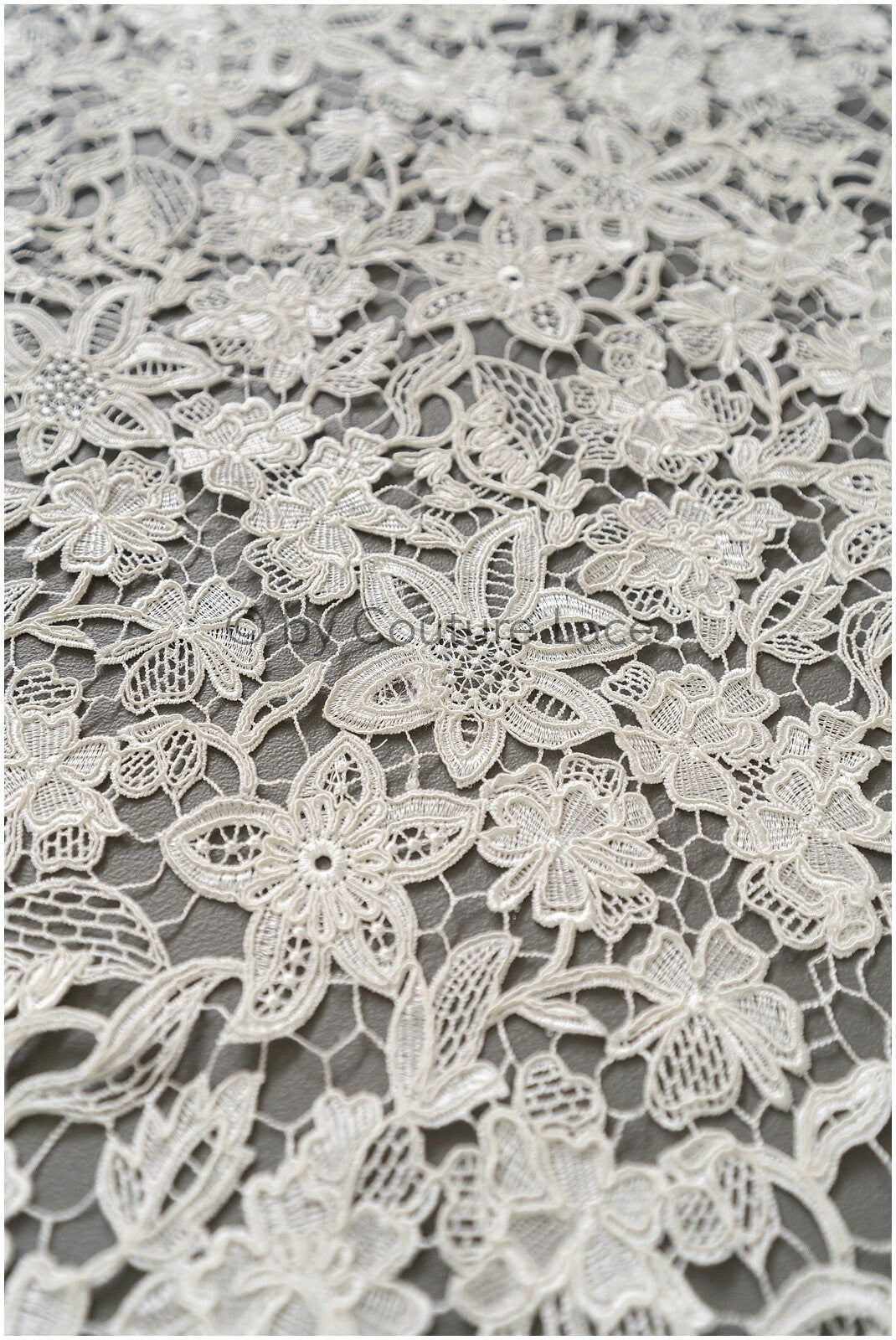 Crochet lace fabric off-white/ floral guipure lace fabric/ French bridal lace/ bridal crochet fabric/ vintage bridal lace/ Alencon lace// L19-295