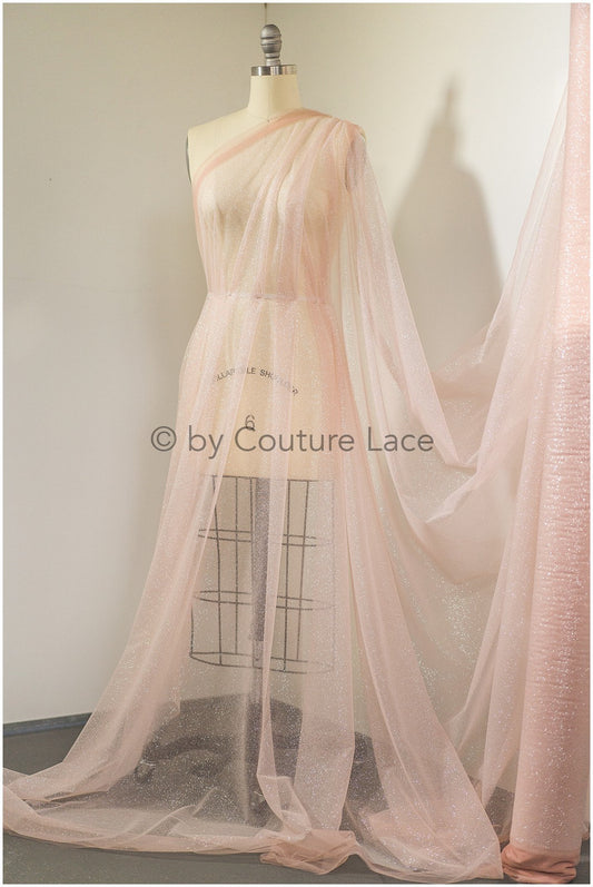 Blush Pfirsich Glitzer Tüll Stoff/ Glitzer Tüll Stoff/ Pfirsich Stoff mit Glitzer/ glänzender Braut Spitzenstoff// R-025