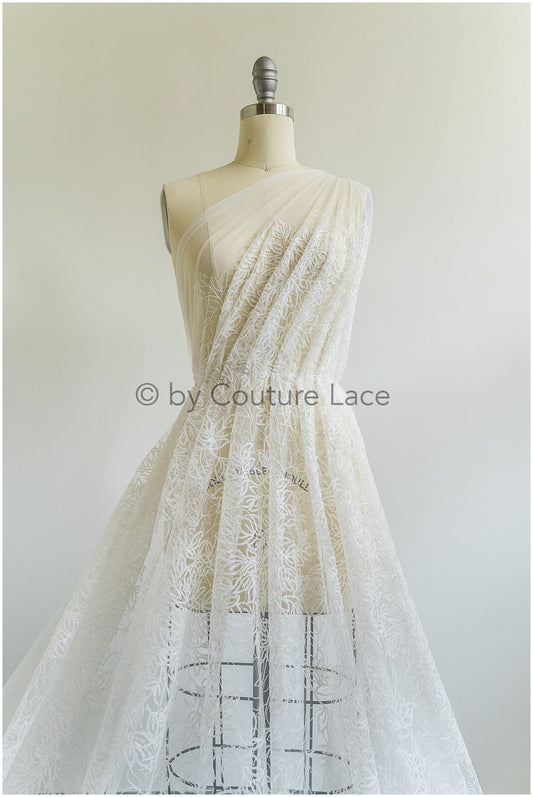 Tela de encaje con lentejuelas / Encaje “congelado” / Encaje nupcial / Encaje para vestidos de novia / Tela de encaje con flores de hielo / Vestido de encaje / Novia boho / L19-298