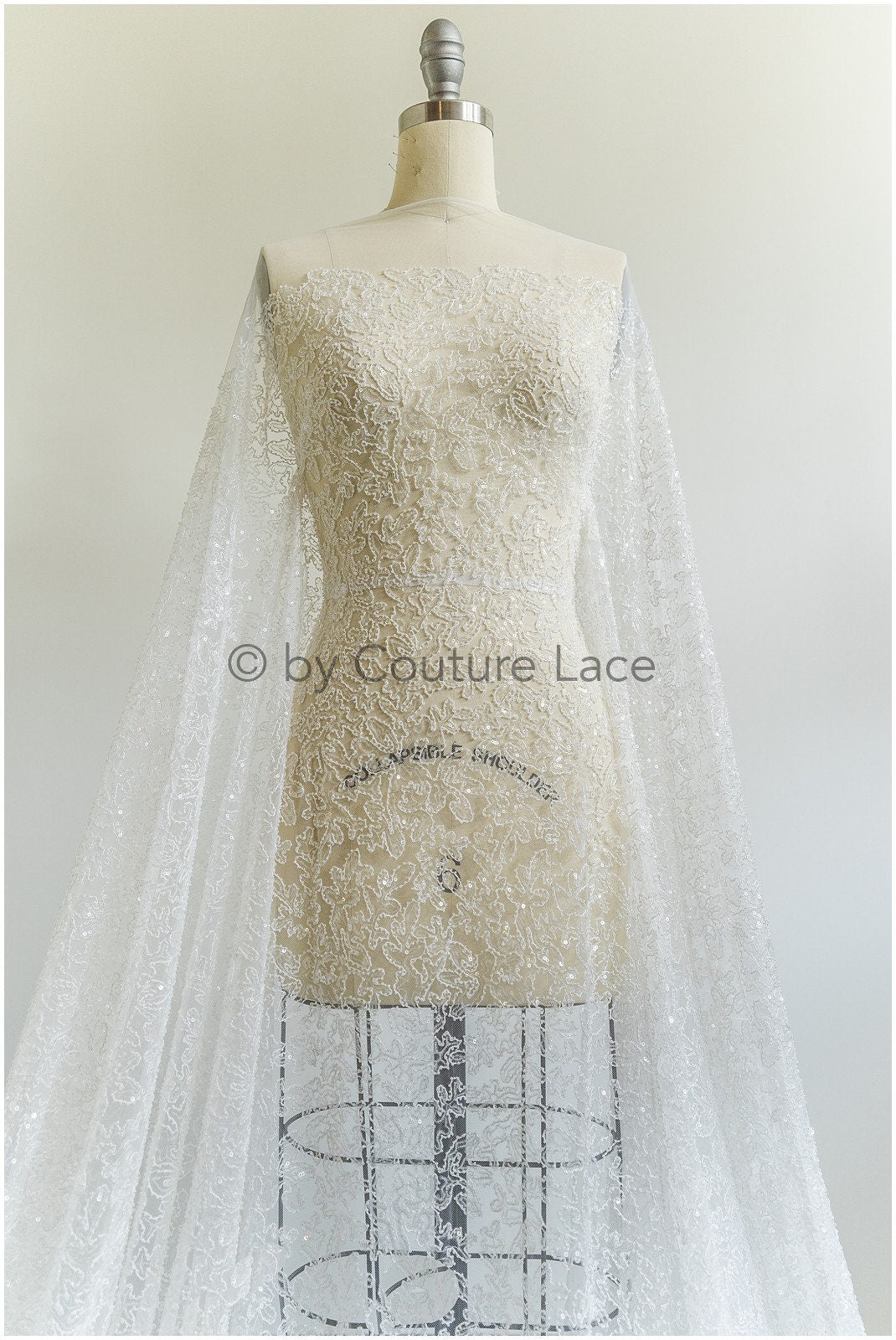 Sparkling pearl lace off-white/ pearl bridal lace fabric/ wedding dress lace with pearls & sequins/ shiny lace// L19-300