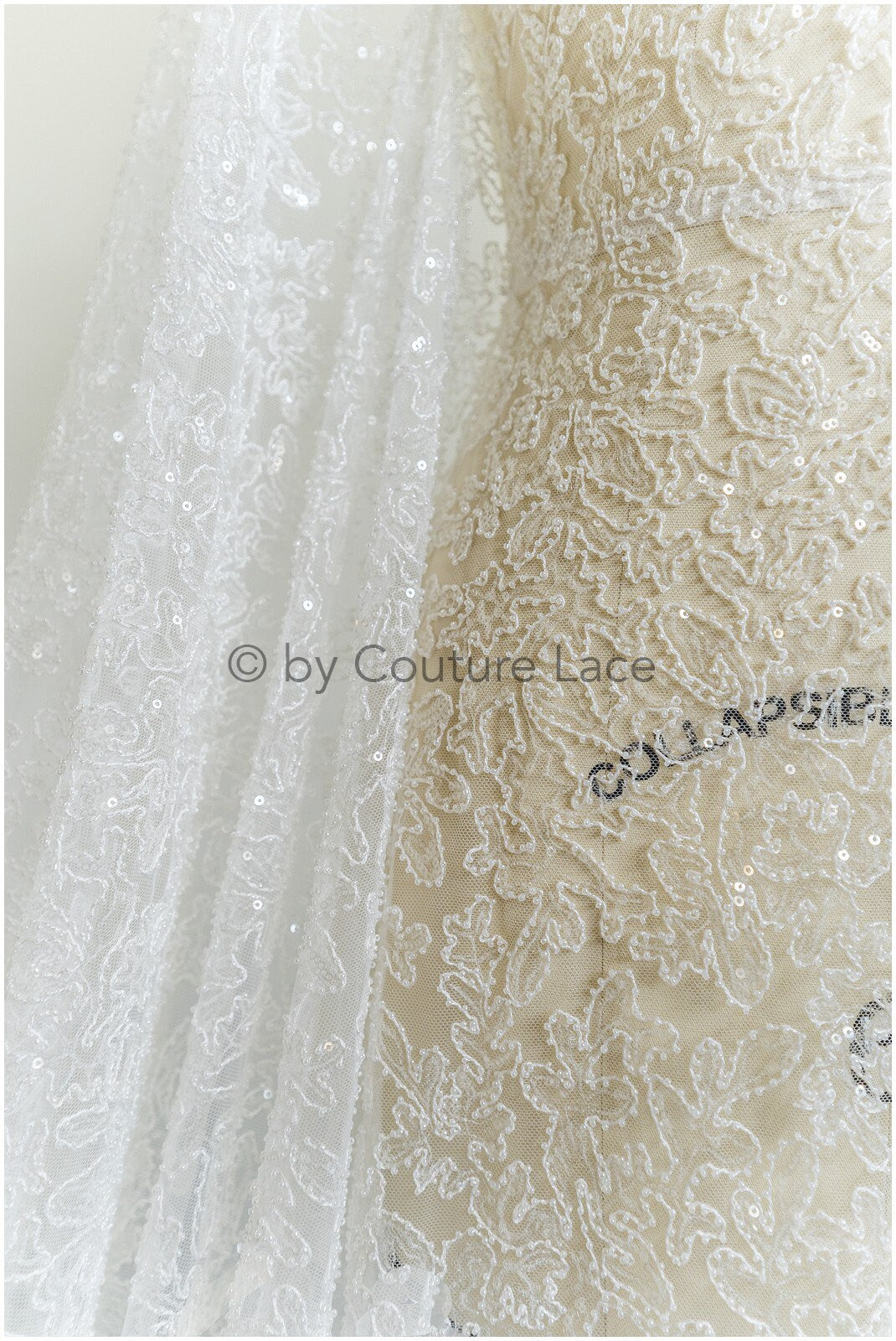 Sparkling pearl lace off-white/ pearl bridal lace fabric/ wedding dress lace with pearls & sequins/ shiny lace// L19-300
