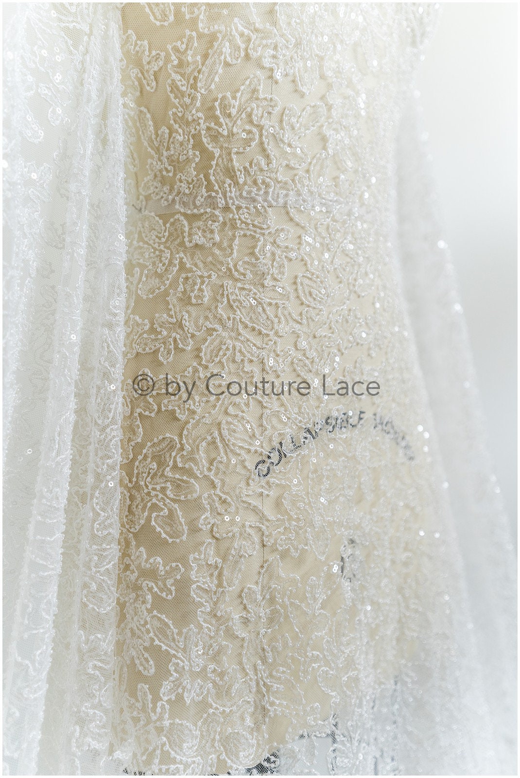 Sparkling pearl lace off-white/ pearl bridal lace fabric/ wedding dress lace with pearls & sequins/ shiny lace// L19-300