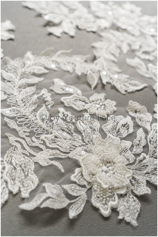 3D Perlen Spitzen Patch, Blumen Applikation, SpitzenBlume Patch, Spitzen Applikation, Hochzeitskleid Spitzen Applikation, Braut Blumen Aufnäher// A19-188