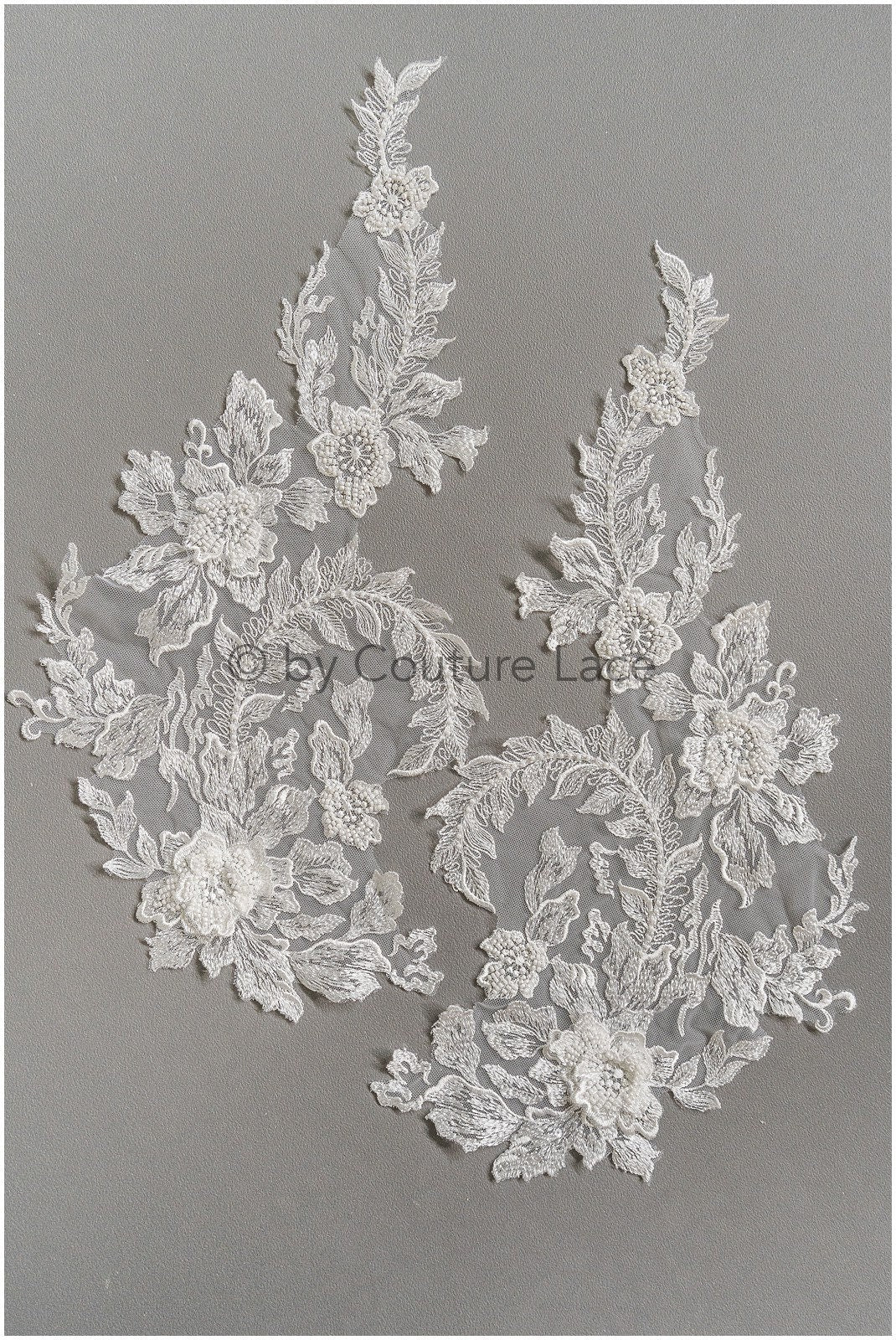 3D pearl lace patch, flower applique, lace flower patch, lace applique, wedding dress lace applique, bridal flower patch// A19-188