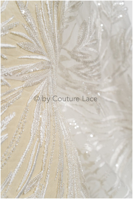 1.3yds - Schwere Perlen Spitze Stoff, Perlen Braut Spitze Stoff, Hochzeitskleid Spitze Pailletten, Pallas Couture Spitze// L19-326-REST-1.3YDS