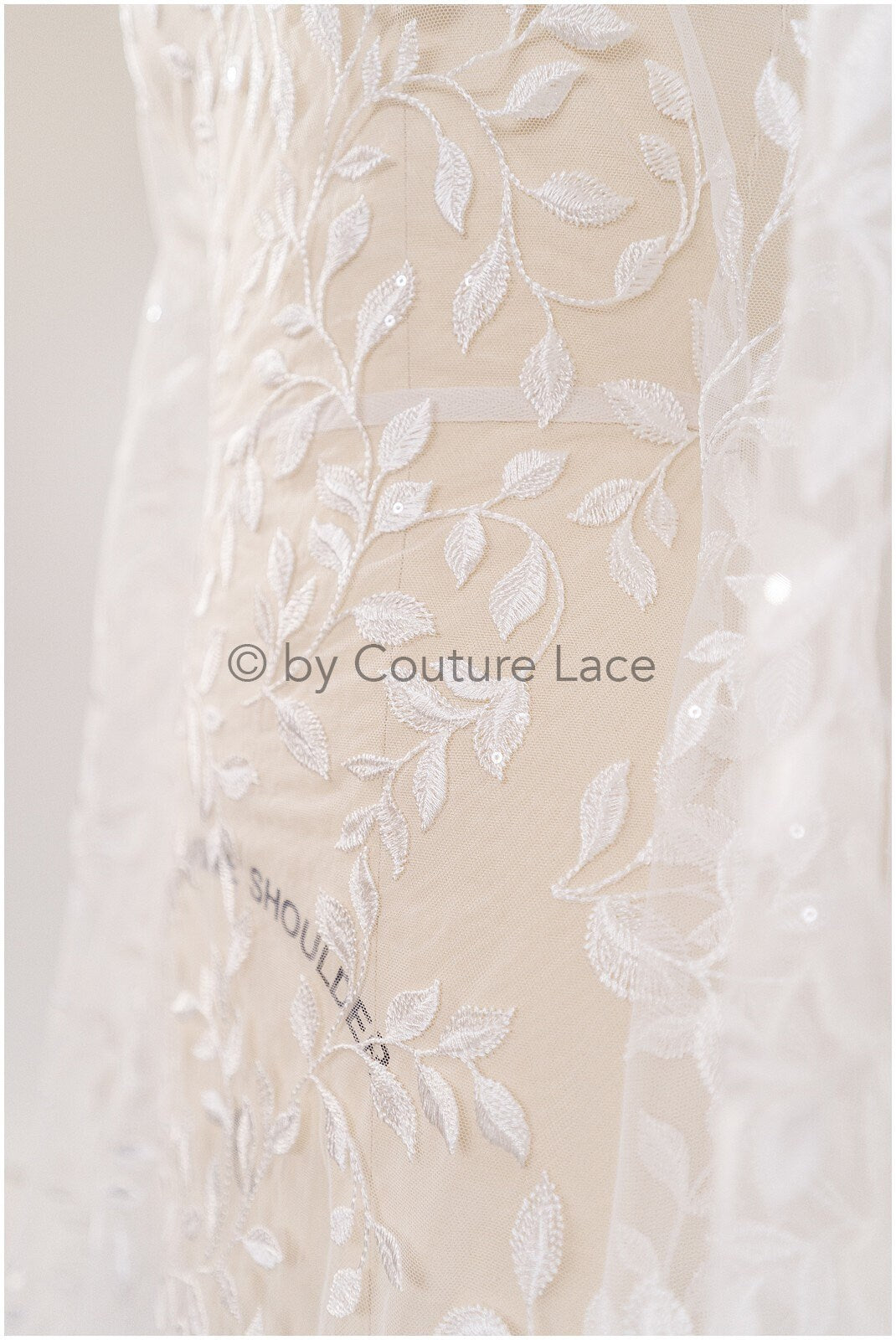 Romantic bridal lace off-white/ bridal lace with leaves/ sequin lace/ bridal lace fabric with sequins// L19-002