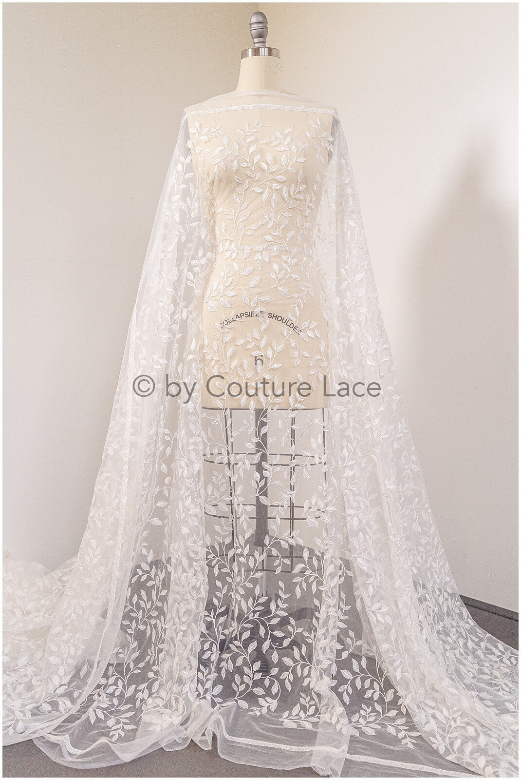 Romantic bridal lace off-white/ bridal lace with leaves/ sequin lace/ bridal lace fabric with sequins// L19-002