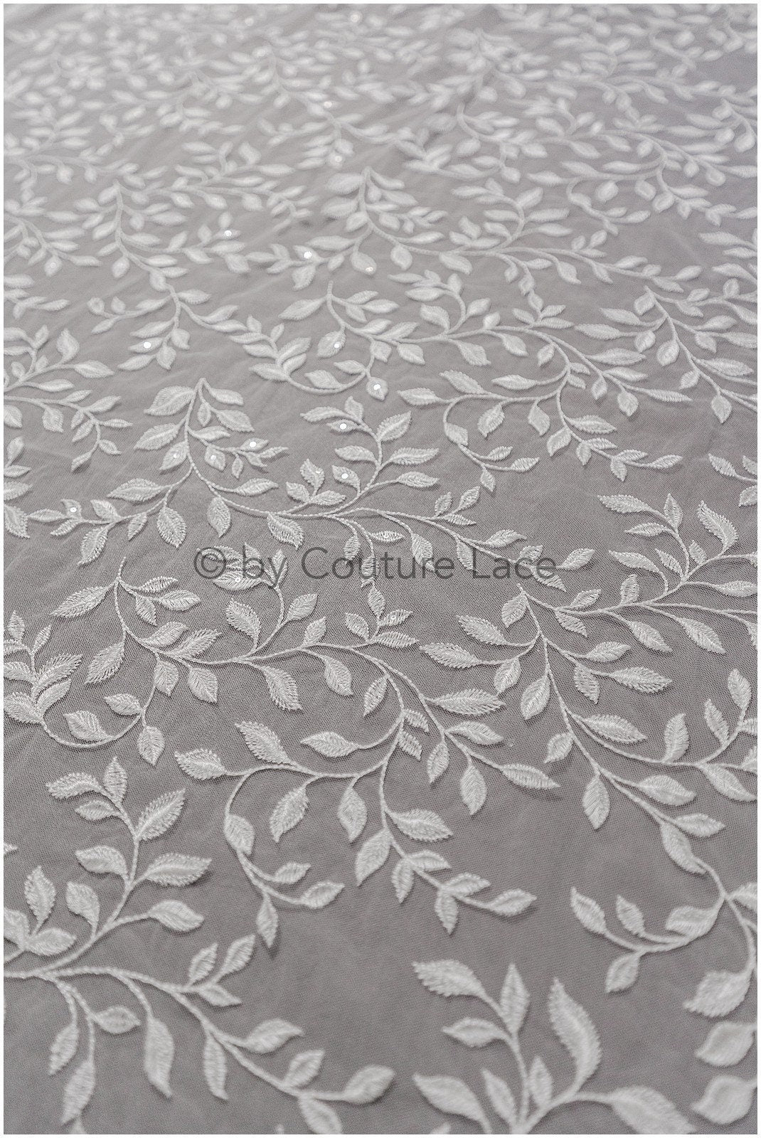 Romantic bridal lace off-white/ bridal lace with leaves/ sequin lace/ bridal lace fabric with sequins// L19-002