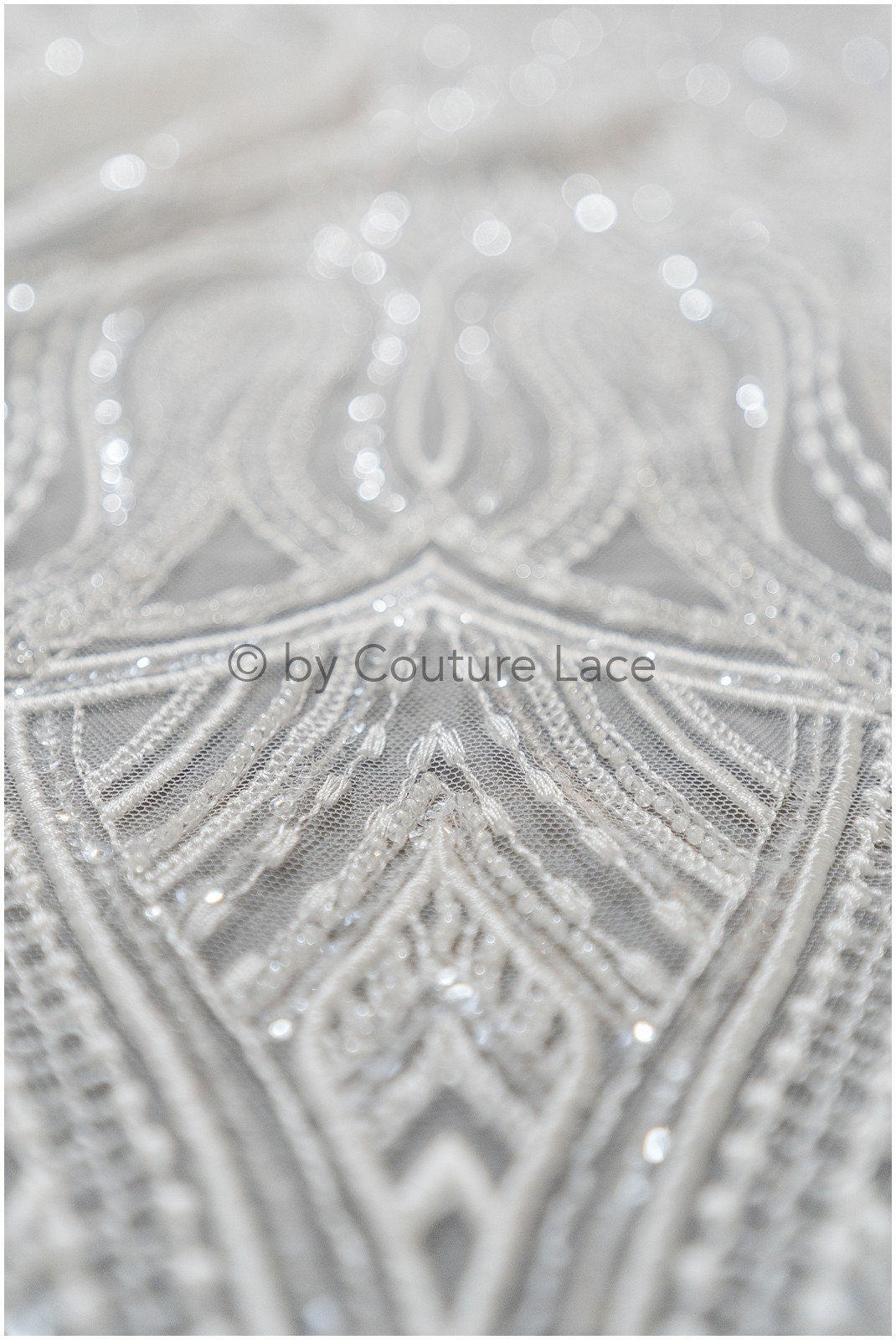 Perlen Braut Spitzenstoff Off-White/ Perlen Wellen Spitzenstoff/ Hochzeitskleid Spitze mit Perlen & Pailletten/ Brautspitzenstoff// L19-021