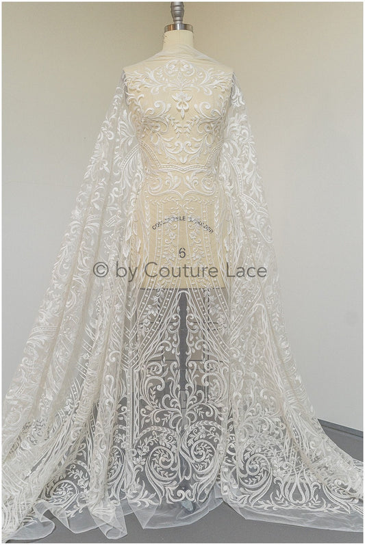 Tissu de dentelle orientale blanc cassé/ dentelle de mariage/ dentelle de mariée/ dentelle Couture/ dentelle de robe de mariée// L19-050