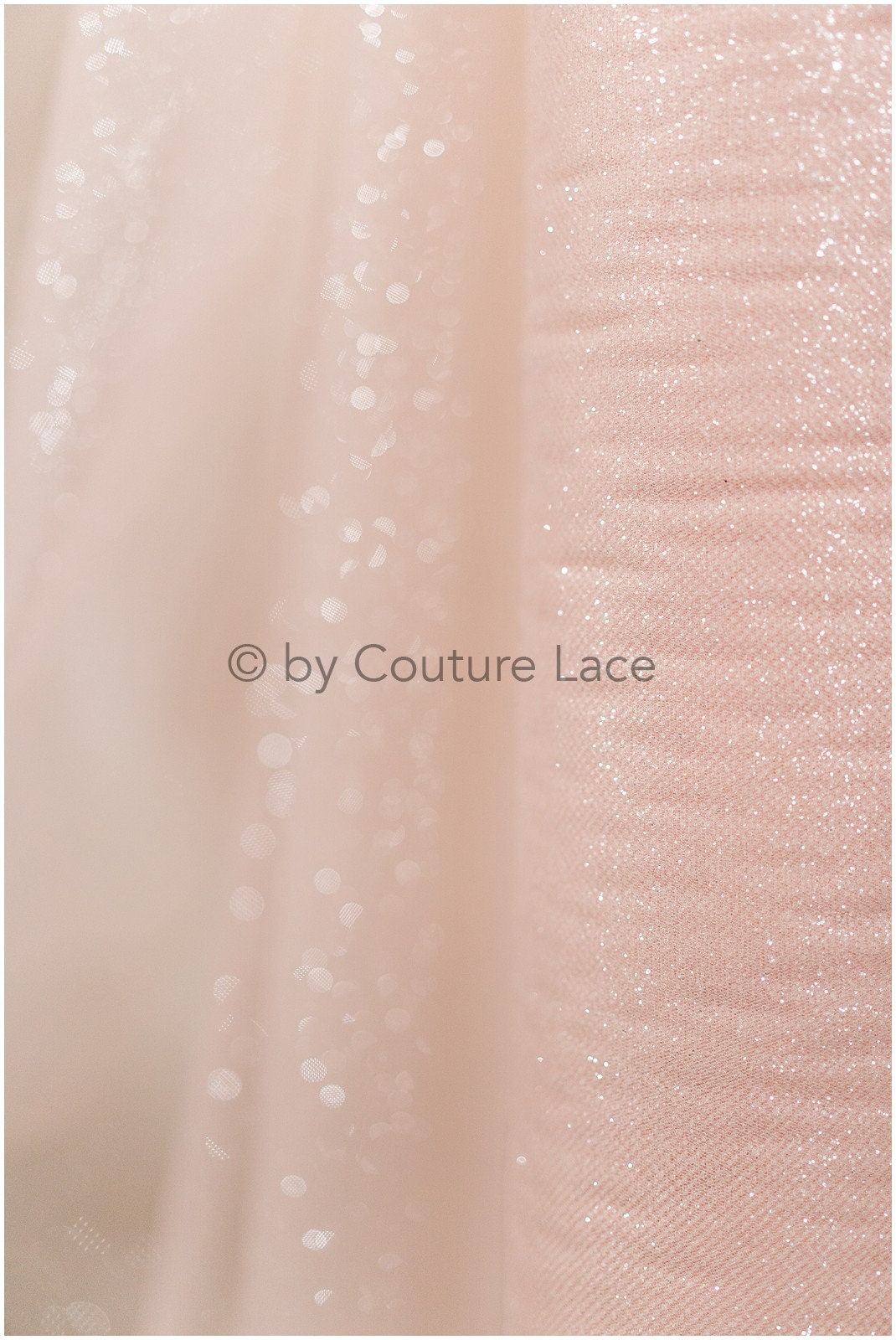 Blush peach glitter tulle fabric/ glitter tulle fabric/ peach fabric with glitter/ shiny bridal lace fabric// R-025