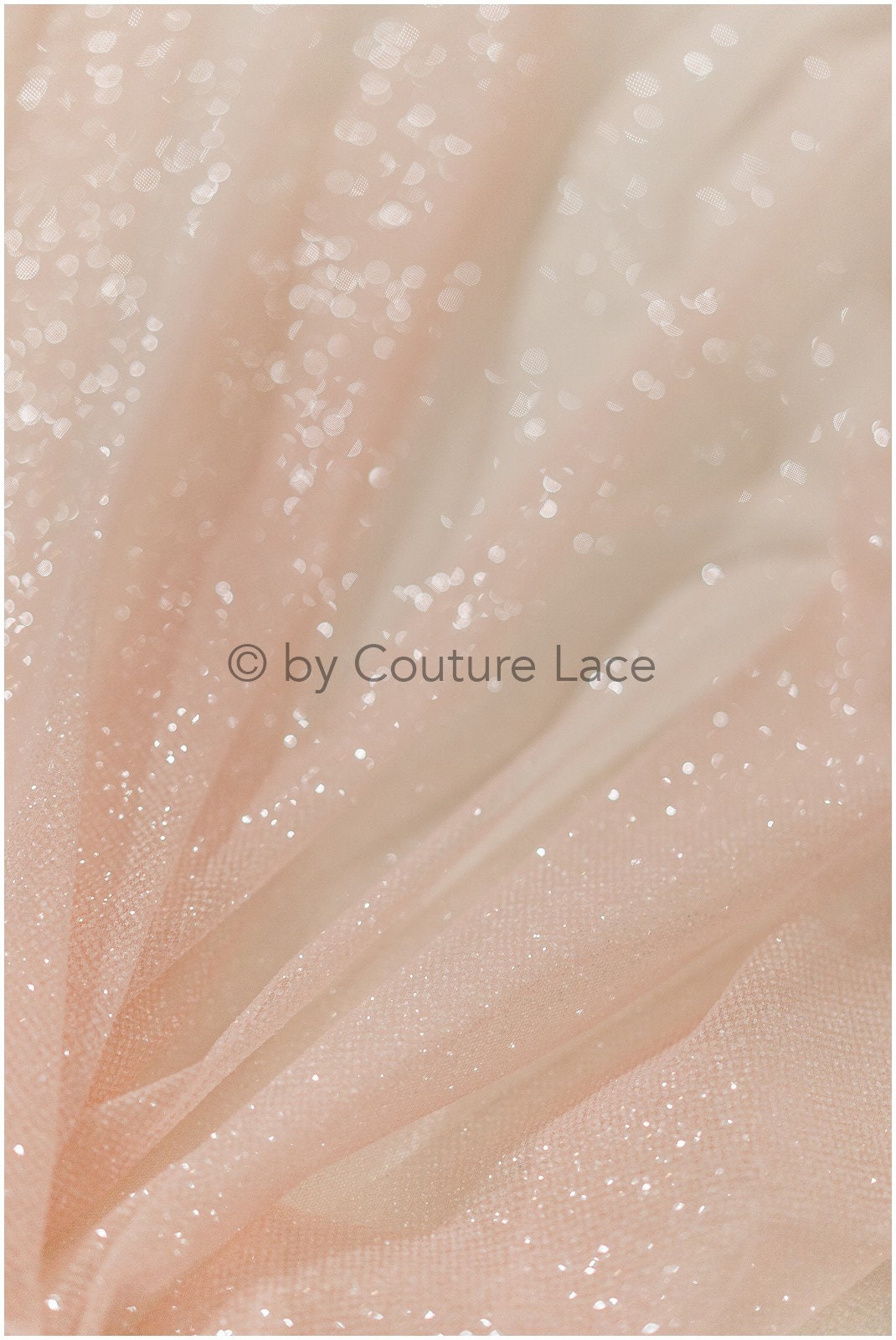 Blush peach glitter tulle fabric/ glitter tulle fabric/ peach fabric with glitter/ shiny bridal lace fabric// R-025