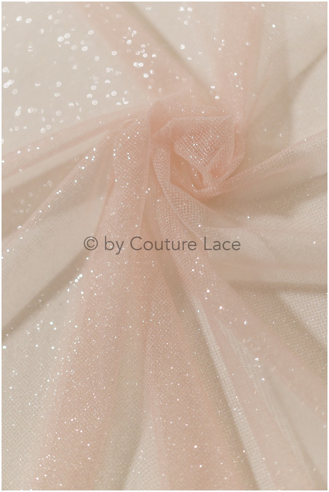 Blush peach glitter tulle fabric/ glitter tulle fabric/ peach fabric with glitter/ shiny bridal lace fabric// R-025