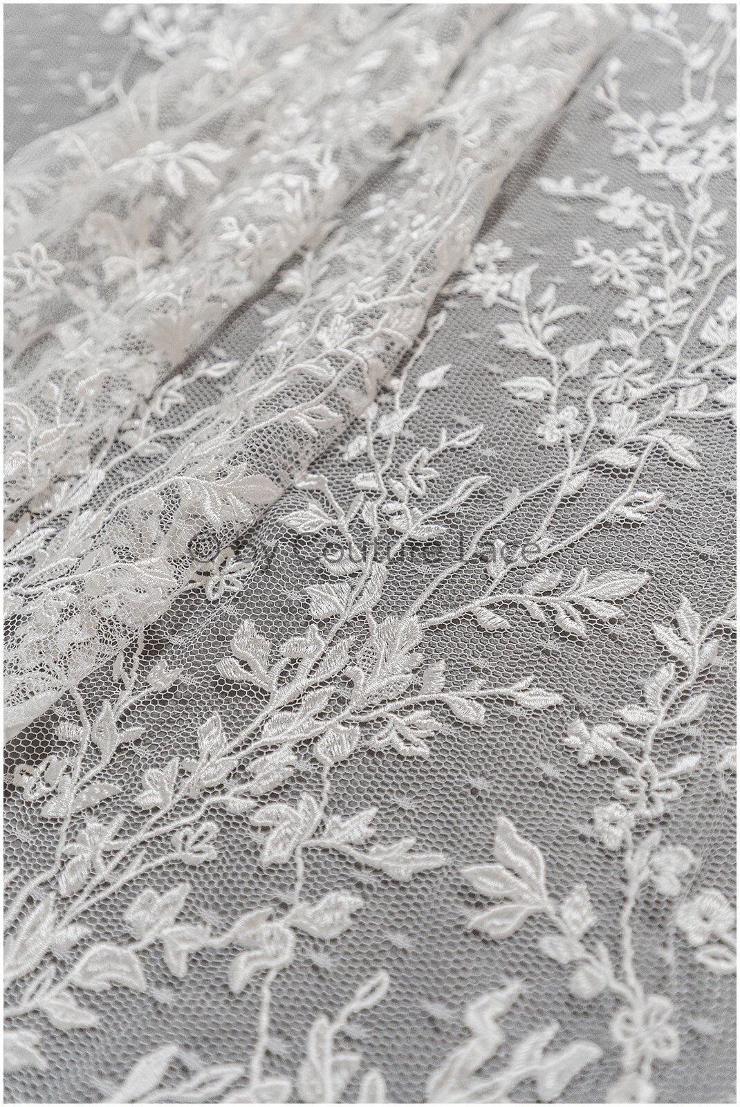 French lace off-white/ embroidered lace fabric on dot tulle/ lace with dots/ polka dot lace fabric// L19-321