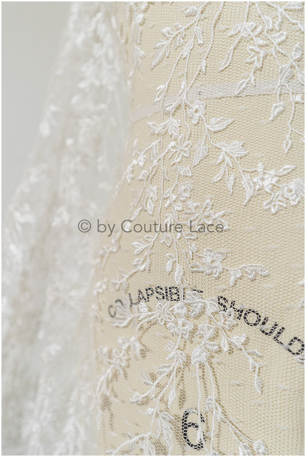 French lace off-white/ embroidered lace fabric on dot tulle/ lace with dots/ polka dot lace fabric// L19-321