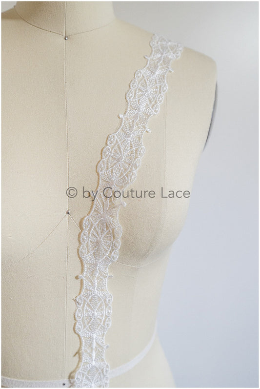 Garniture en dentelle Boho Off-White/ garniture en dentelle brodée/ dentelle élégante en voile de dentelle/ ceinture en dentelle nuptiale/ garniture en dentelle nuptiale// T20-086