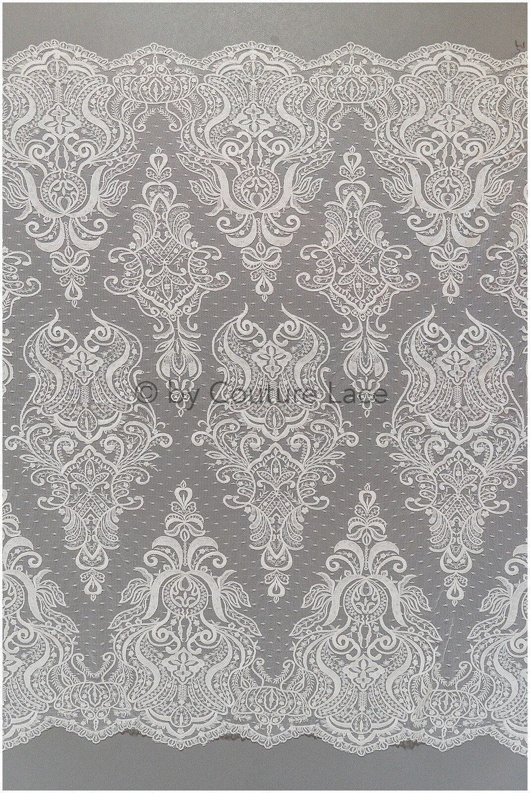 French lace fabric on dot tulle/ lace fabric/ floral lace with dots/ polka dot lace fabric/ bridal lace// L19-320