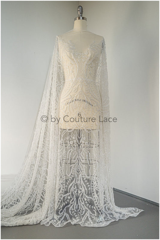 Perlen Brautspitze Off-White/ Braut Spitze Stoff/ schwere Perlen Hochzeitskleid Spitze/ Couture Spitze// L19-106