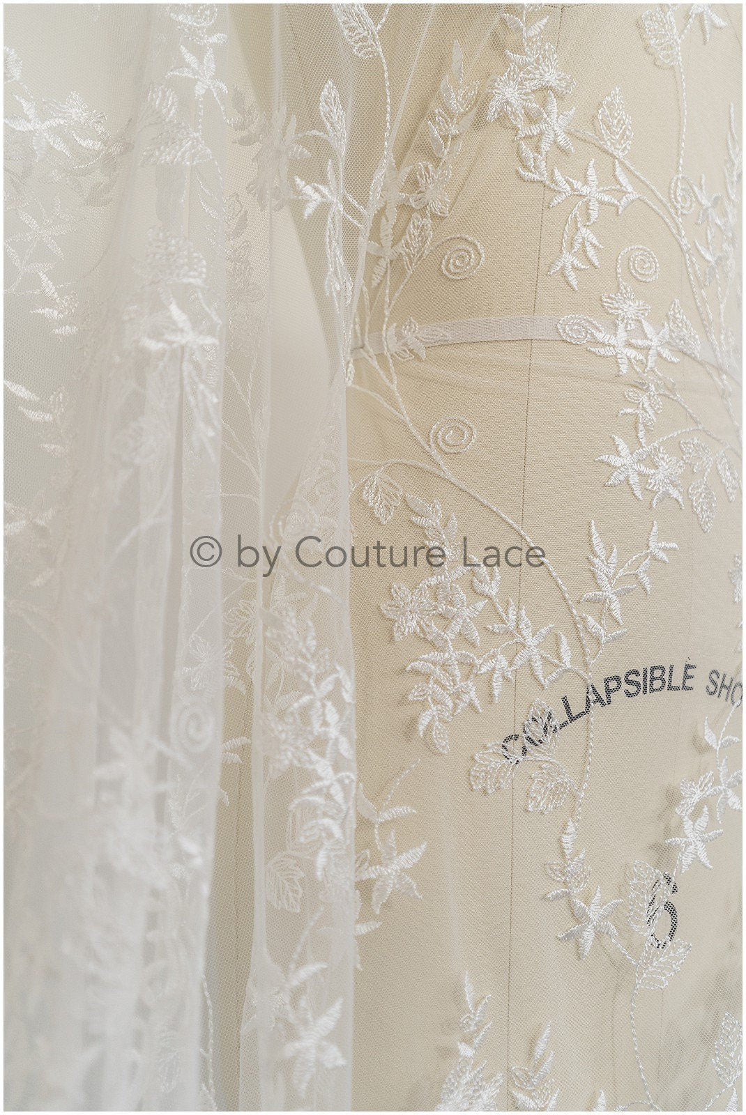 Soft embroidered bridal lace fabric/ floral lace off-white/ wedding dress lace/ floral lace// L19-003NS